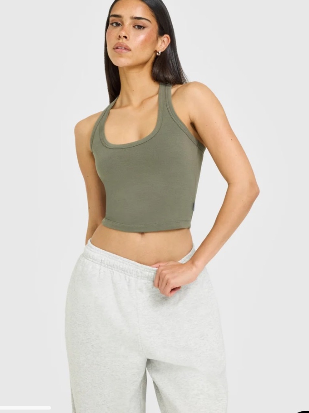 Oner Active | Cotton Fitted Mid Tank Top With Gray Logo | Alpine Green | size M